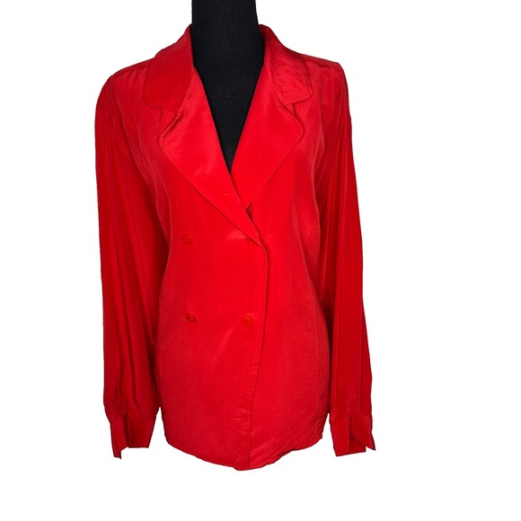 Dana Buchman Tops - Vintage 90s Dana Buchman 100% Silk Double-Breasted Blouse Red Button Front sz 14